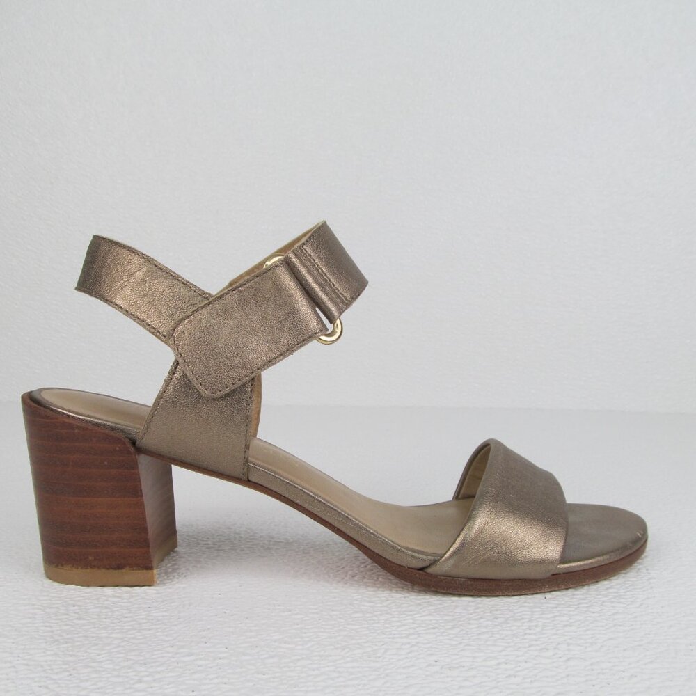 Stuart Weitzman Broadband Sandal Block Heel Gold Metallic size 8 M